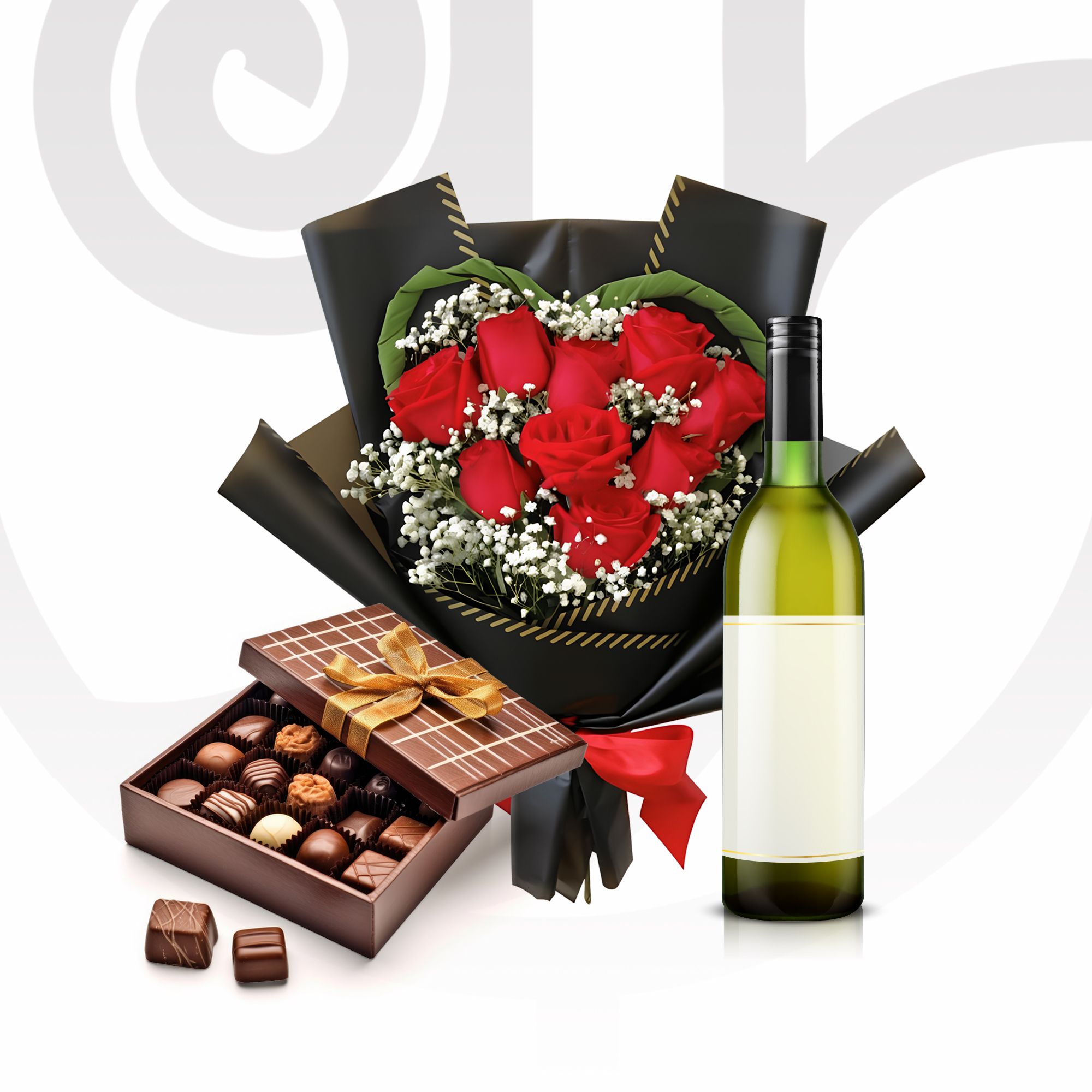 Red Roses w/ Gypso Deluxe Combo - Fresh flower delivery | Order online from BuyFlowers