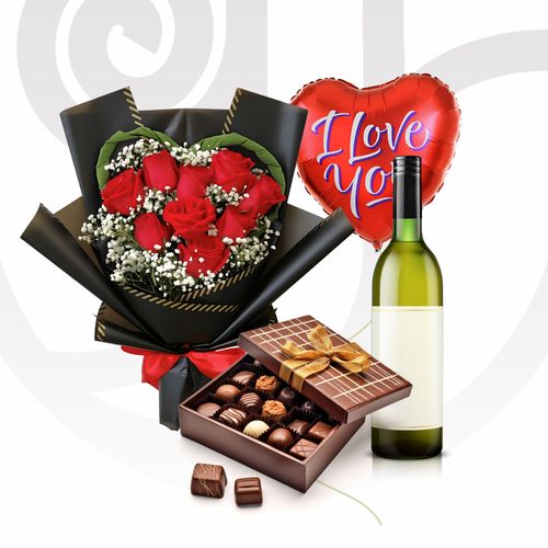 Red Roses w/ Gypso Deluxe Combo thumbnail view 2 - BuyFlowers